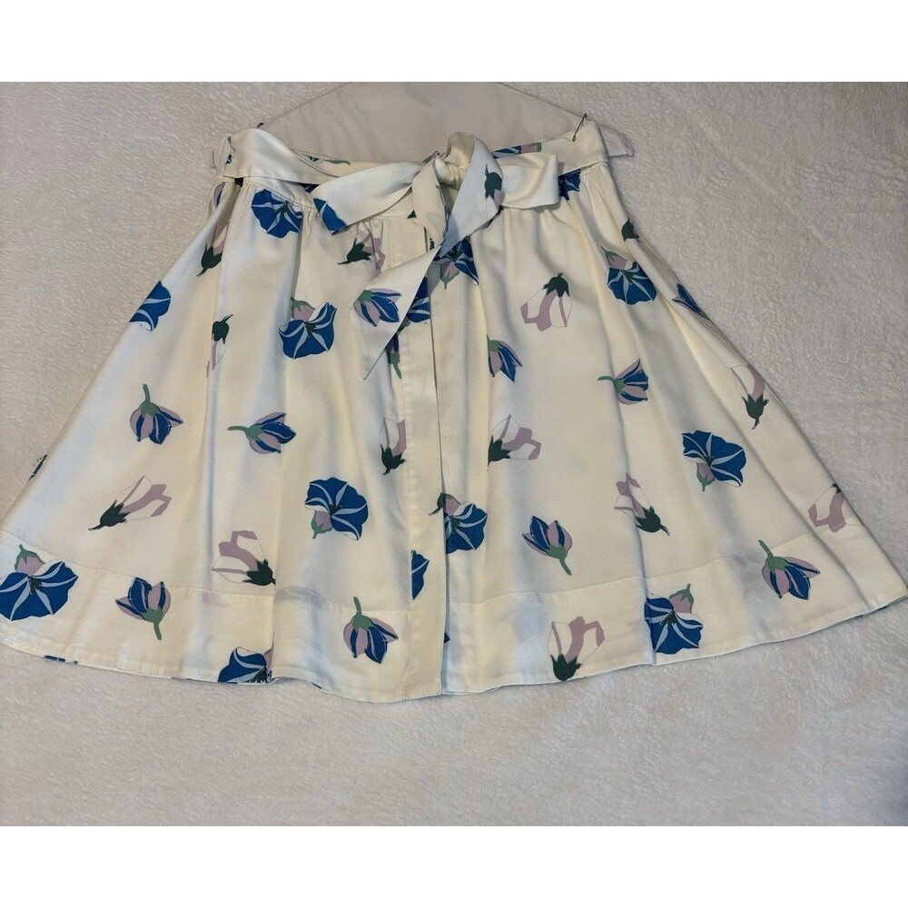 Loft outlet women’s Flowy floral tie front skirt size M white blue